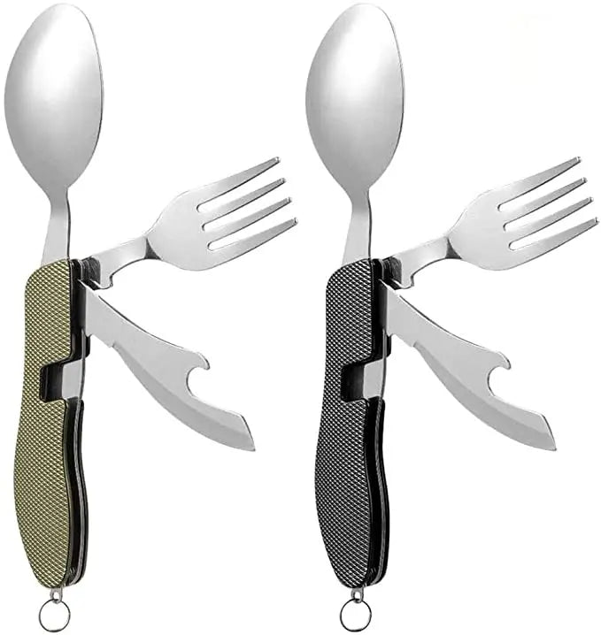 4-in-1 Luxury Camping Utensils Portable Eco-Friendly Stainless Steel 18/10 Cubiertos Bottle Opener Combo Silverware Set