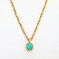 Joolim Jewelry 18K Gold Plated Blue Natural Stone Pendant Necklace Figaro Chain Necklace Trendy Stainless Steel