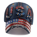 High Quality Denim USA Diamond Cotton Rhinestone Sunshade Baseball Cap