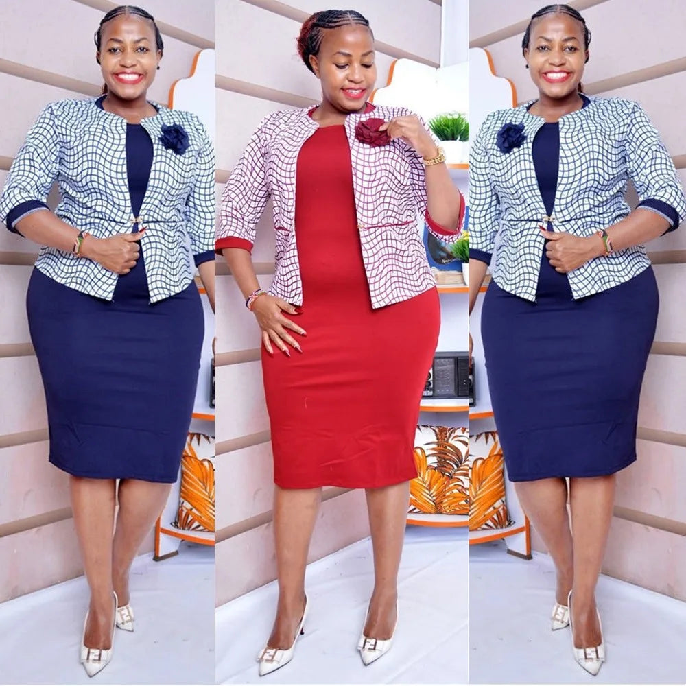 Fashion New Large Women's New Office Coat Dress Two Piece Round Neck Elegant A-line Dress Elegant Style Regular Sleeve