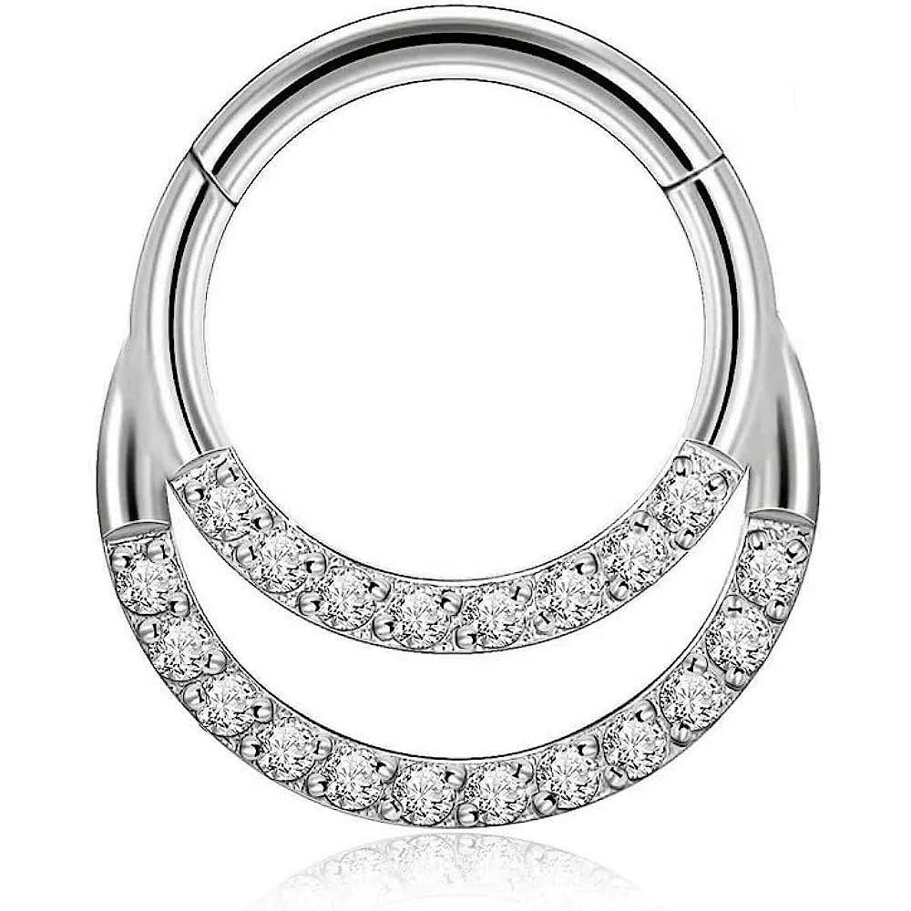 Titanium CZ Nose Rings Hoops Septum Rings Hinged Segment Ring Lip Ear Piercing Earrings for Cartilage Helix Tragus Conch