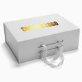 Low MOQ Wholesale in Stock Custom Gold Foil Logo Printed Sample Folding White Gift Box Packaging Shipping Mailer Box With Ribbon