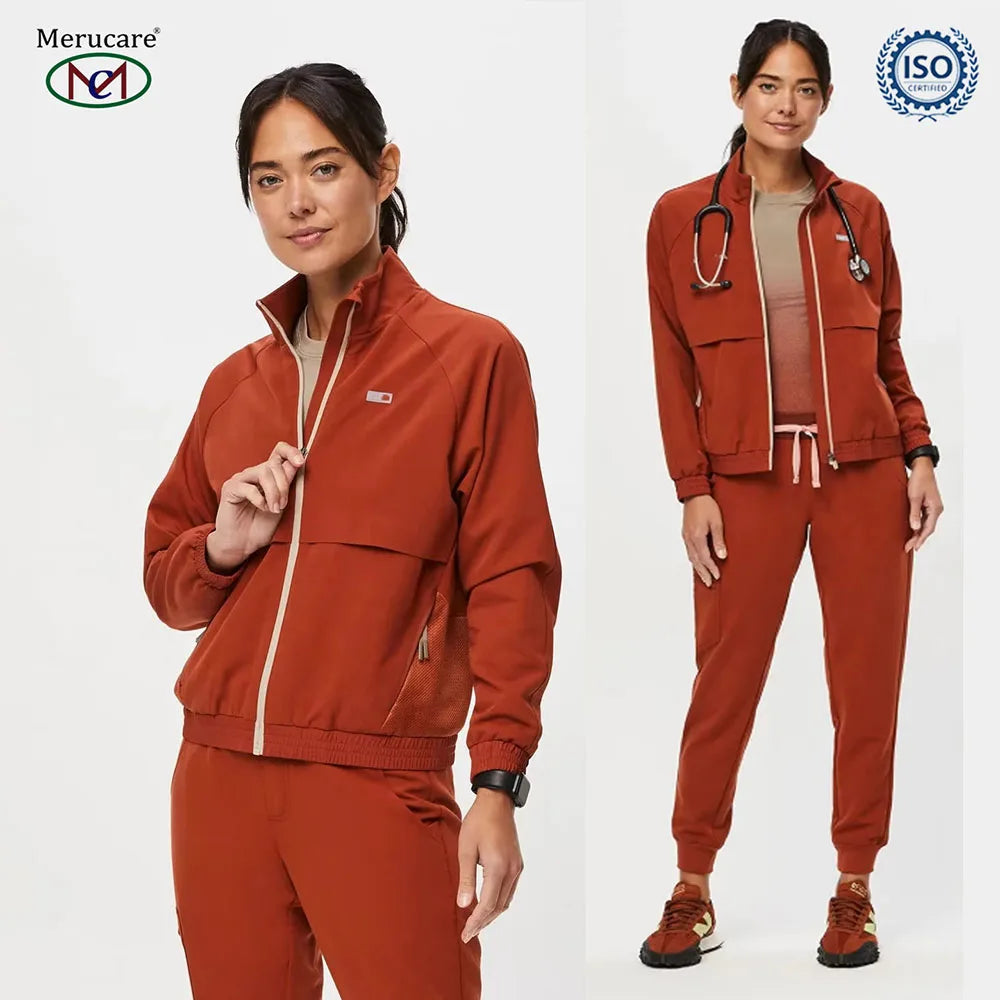Custom Nursing Uniform Jackets Fashion Zipper Medical Uniform Jacket Long Sleeve Hospital Scrub Jacket Wholesale