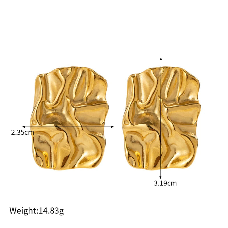 Stainless Steel Big Wrinkled Stud Earrings Personalized Design Geometric Pleated Drop Dangle Earrings