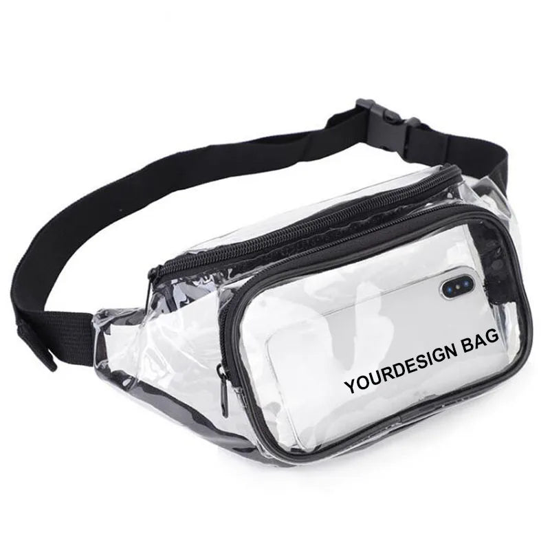 Custom Crossbody Hiking Belt Waist Bag Men's Waterproof Transparent PVC Clear Custom LOGO Fanny Pack for Women Men