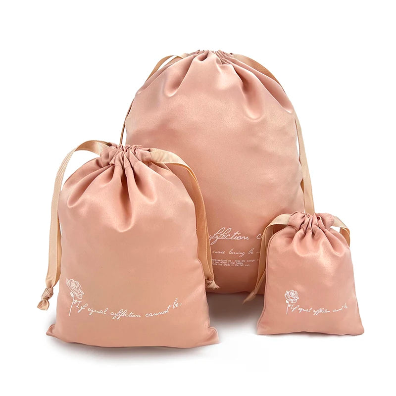 Cheap Large Drawstring pink Satin Dust Bag for Clothes Gifts Package Bundle pink Bag