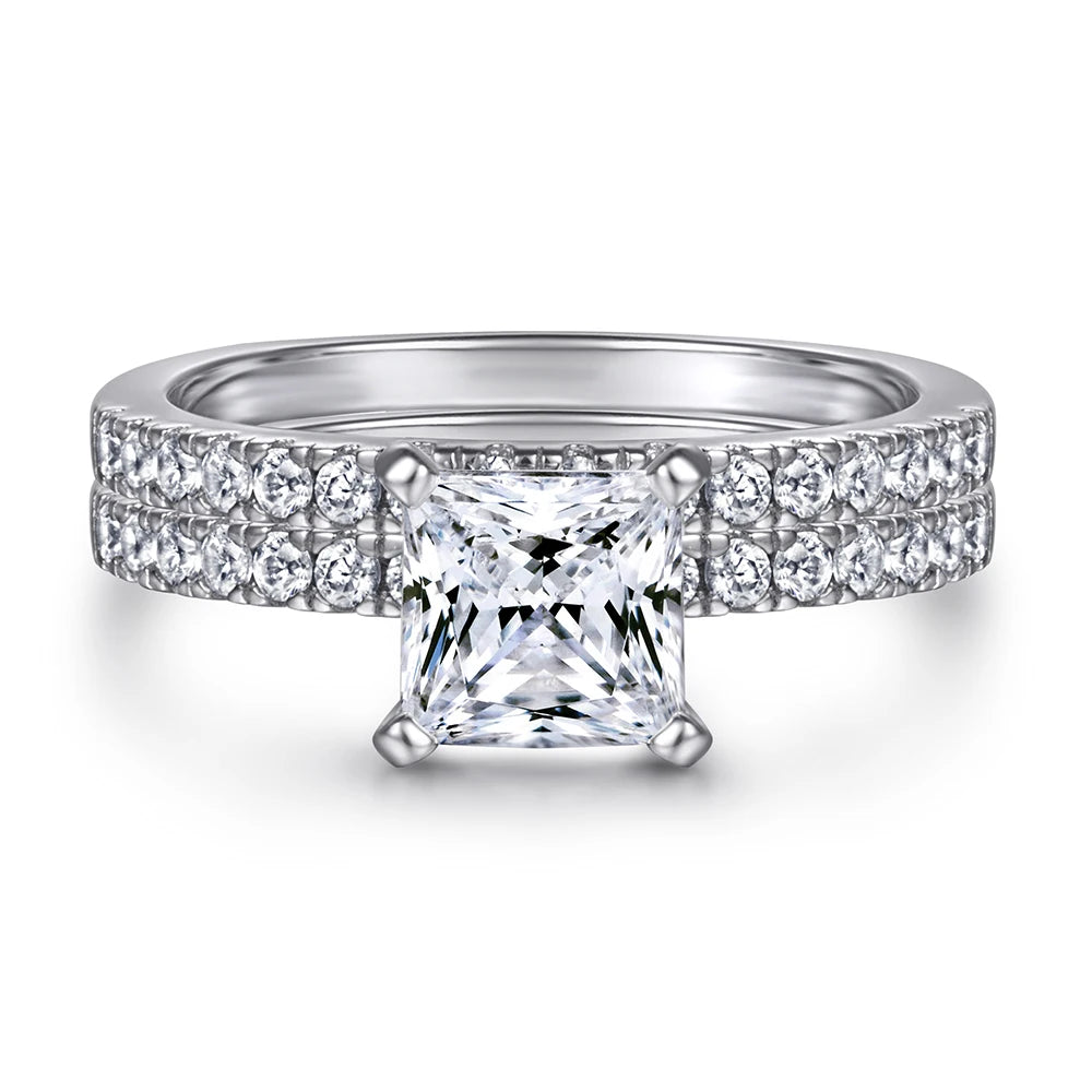 Fine Jewelry Factory Direct Supplier 925 Silver Princess Cut Rhodium Plated Cubic Zirconia Ring for Engagement Customizable