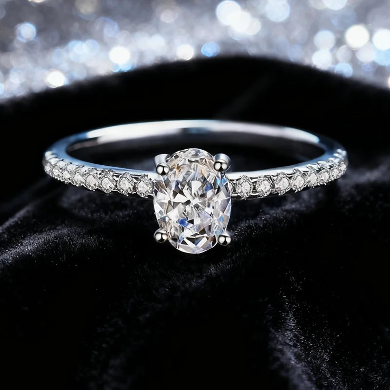 Simple Straight Arm Diamond 925 Silver Oval Cut 1 Carat Moissanite Engagement Wedding Ring for Women