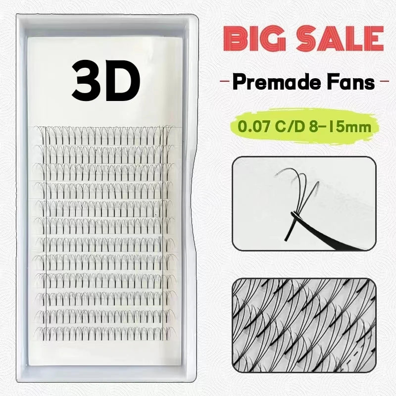 On Sale Heat Bonded 3D Long Stem Premade Fans Long Thin Root Premade Volume Fan Eyelash Extensions