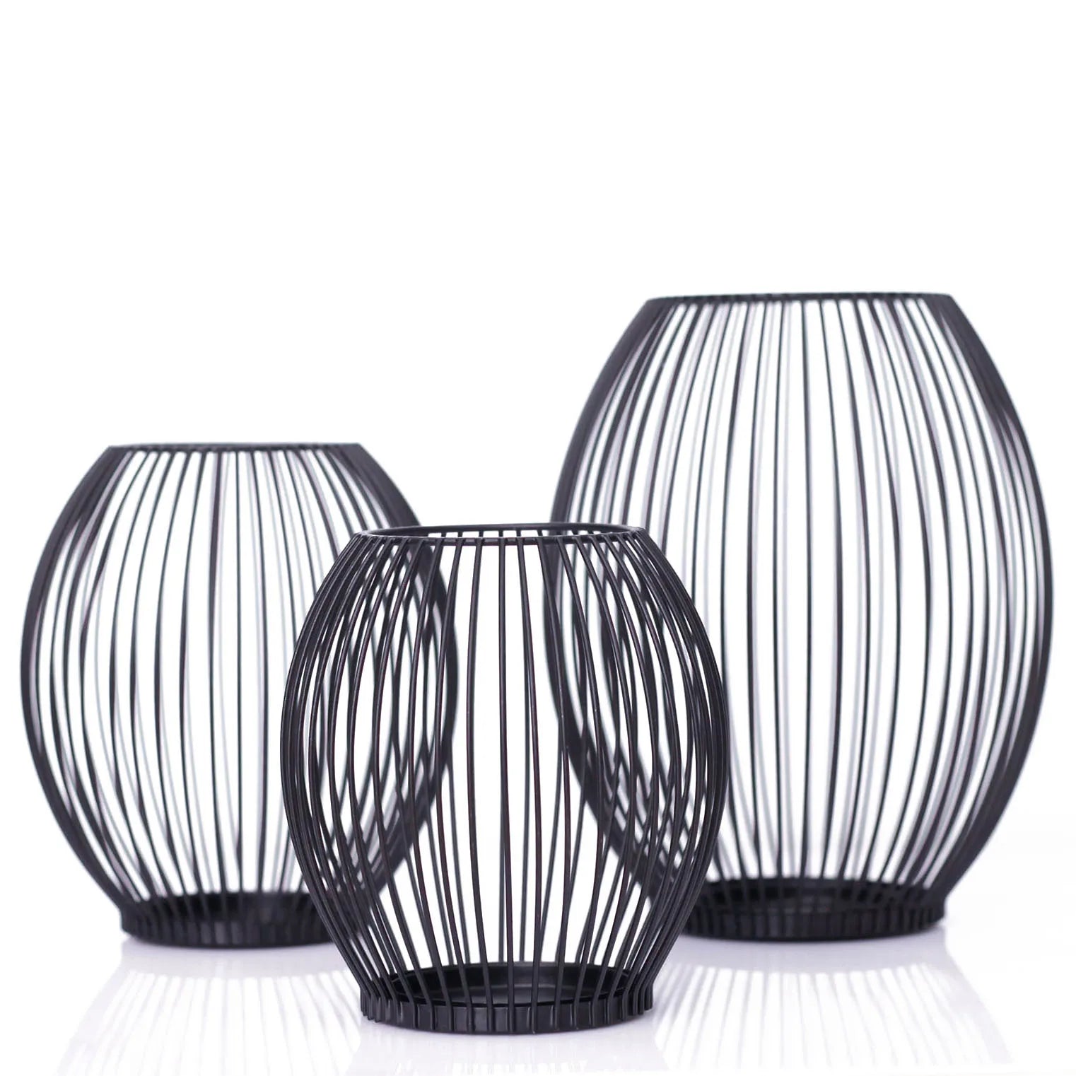 Hot Sale Creative Retro Home Decoration Black Geometric Wrought Iron Metal Candlestick Holder
