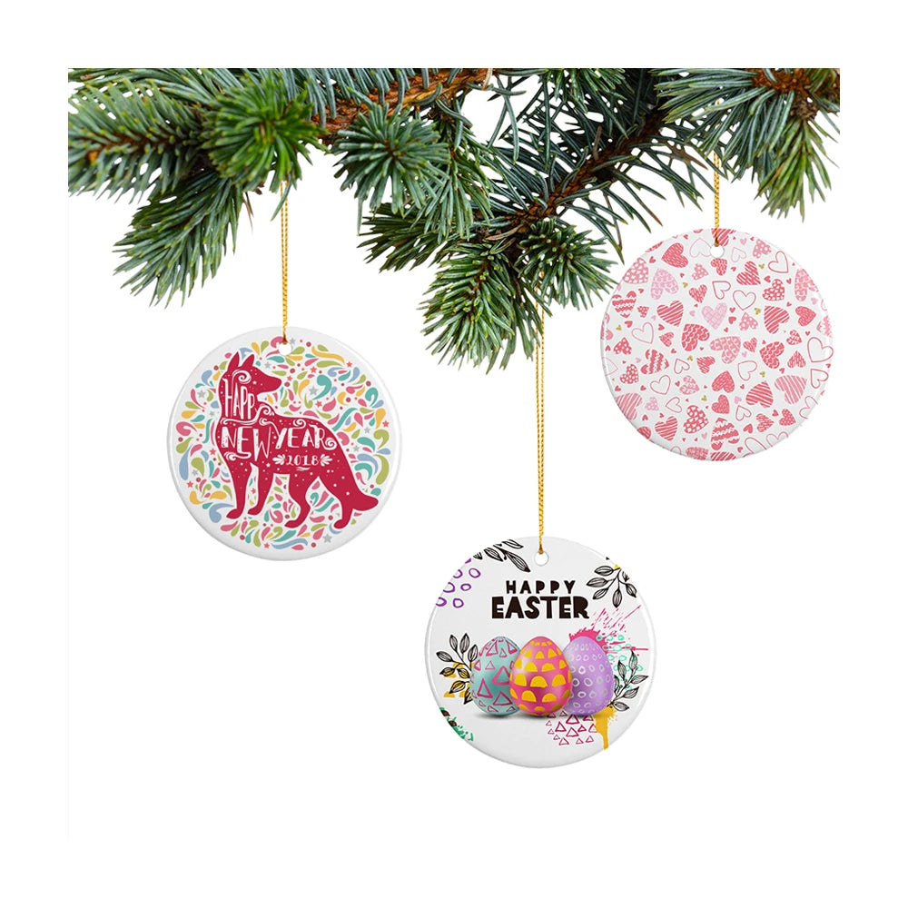 PYD Life Hot Sale RTS Ceramic Ornaments White Round Sublimation Blanks Christmas Custom Ceramic Ornaments