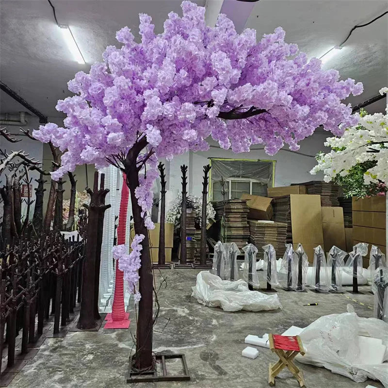 A-1565 Fiberglass Curved Trunk Big Cherry Tree 8 Feet Artificial Purple Cherry Blossom Tree for Wedding Decoration