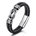 MC138 Wholesale Handmade Black Wristband Bracelet Stainless Steel Magnetic Clasp Braided Leather Bracelet Men Fashion Bracelets