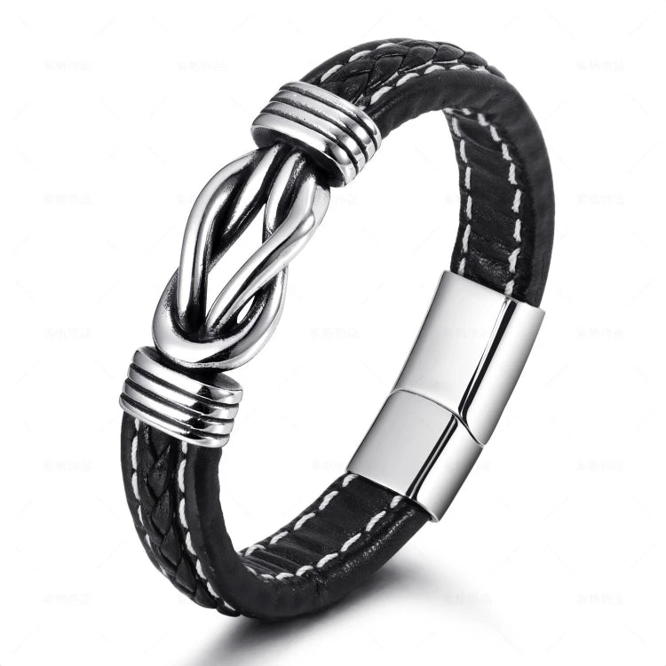 MC138 Wholesale Handmade Black Wristband Bracelet Stainless Steel Magnetic Clasp Braided Leather Bracelet Men Fashion Bracelets