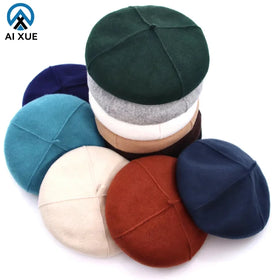 Factory Wholesale Custom Pumpkin Beret Autumn Winter Korean Style Solid Color Wool Daily Wear OEM Beret for Women