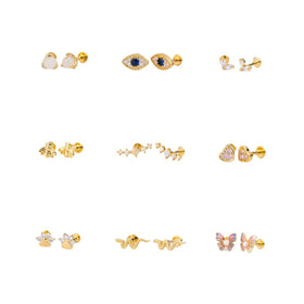 Fancy Dainty Gold Plated Jewelry Women Accessories Minimalist Pendientes Stud butterfly Opal Stone Heart Snake Stud Earrings