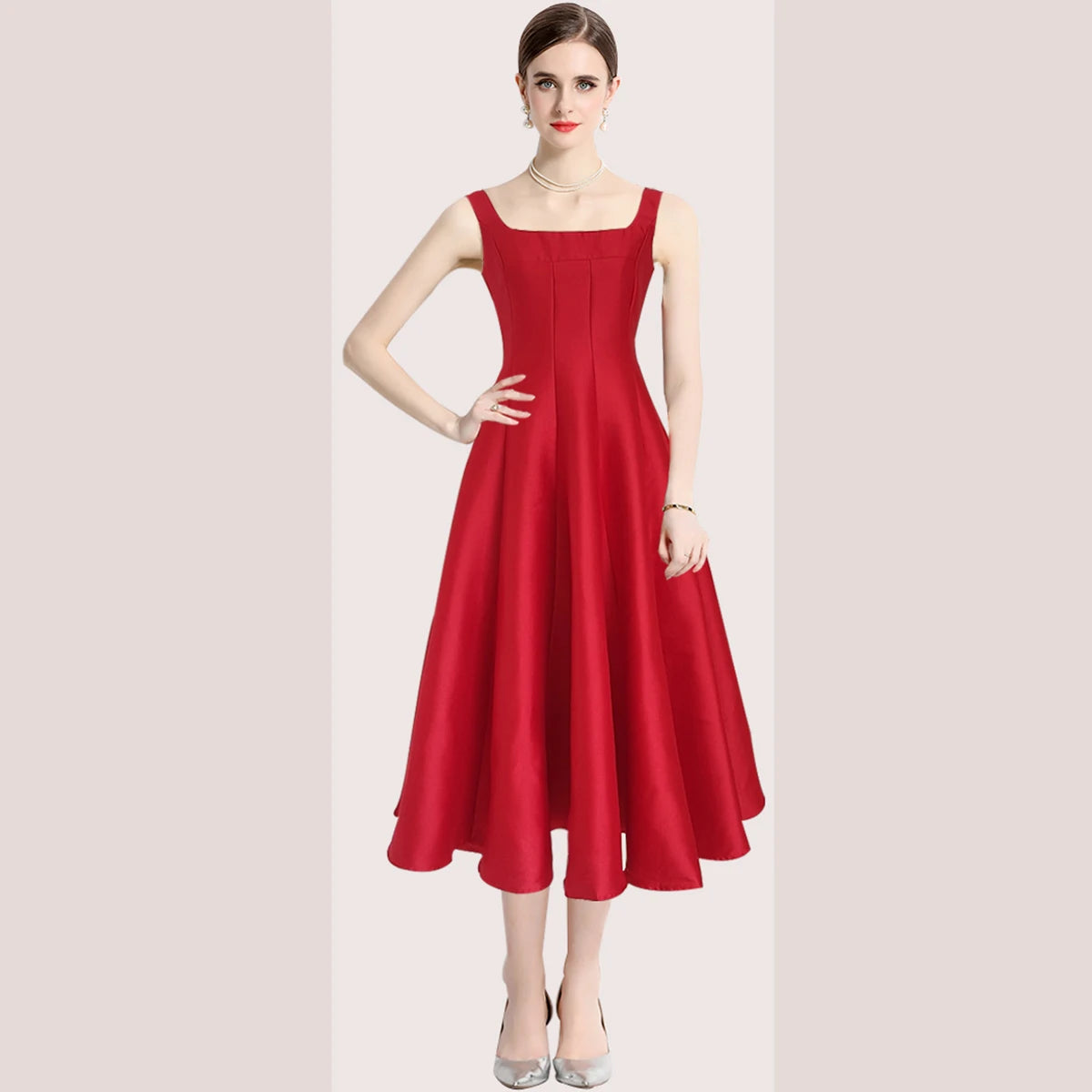 New Arrival Elegant A-line Prom Dress Retro Evening Dress With Big Hem Slim High Waist Midi Dress