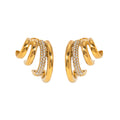 Fashion Simple 18k Gold Stainless Steel Earings Steanless White Rhinestone Four-layer CC Shape Earrings Women