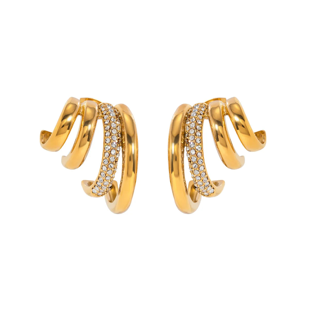 Fashion Simple 18k Gold Stainless Steel Earings Steanless White Rhinestone Four-layer CC Shape Earrings Women