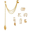 Women's Elegant Earrings 7-in-1 Combo Zircon-Studded Ear Cuffs & Ear Hoops in Gold & Silver Fashionable No-Piercing Required