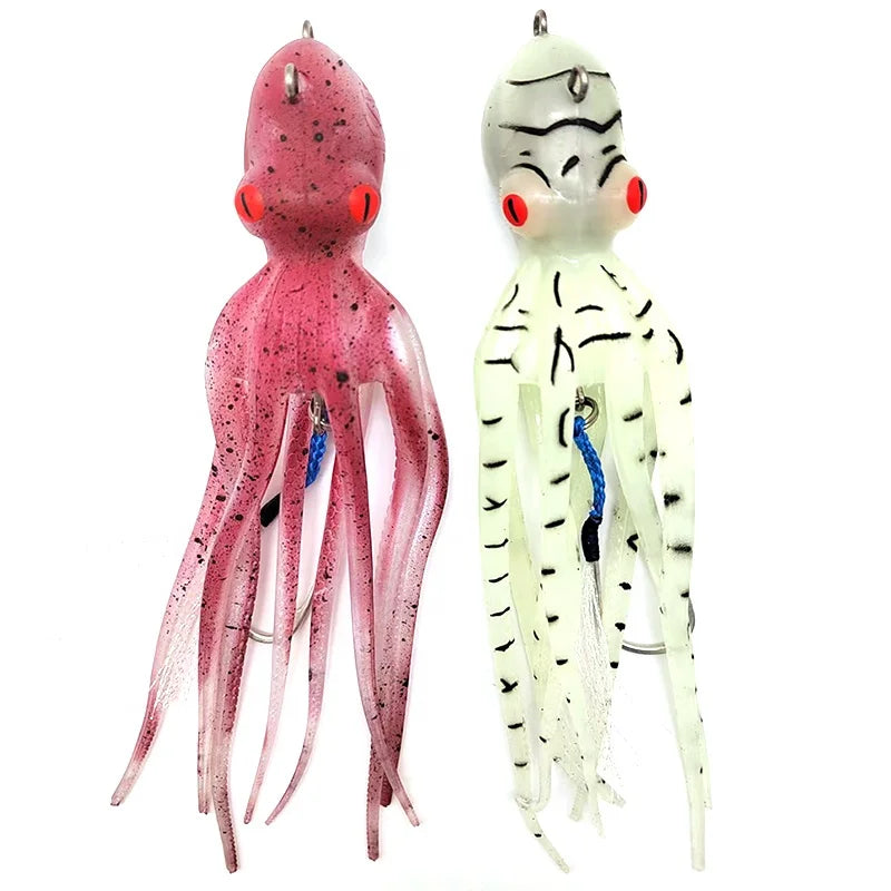 SHINLON UV Luminous Coating Octopus Squid Big Squid Lure Skirt Lures With Double Hook