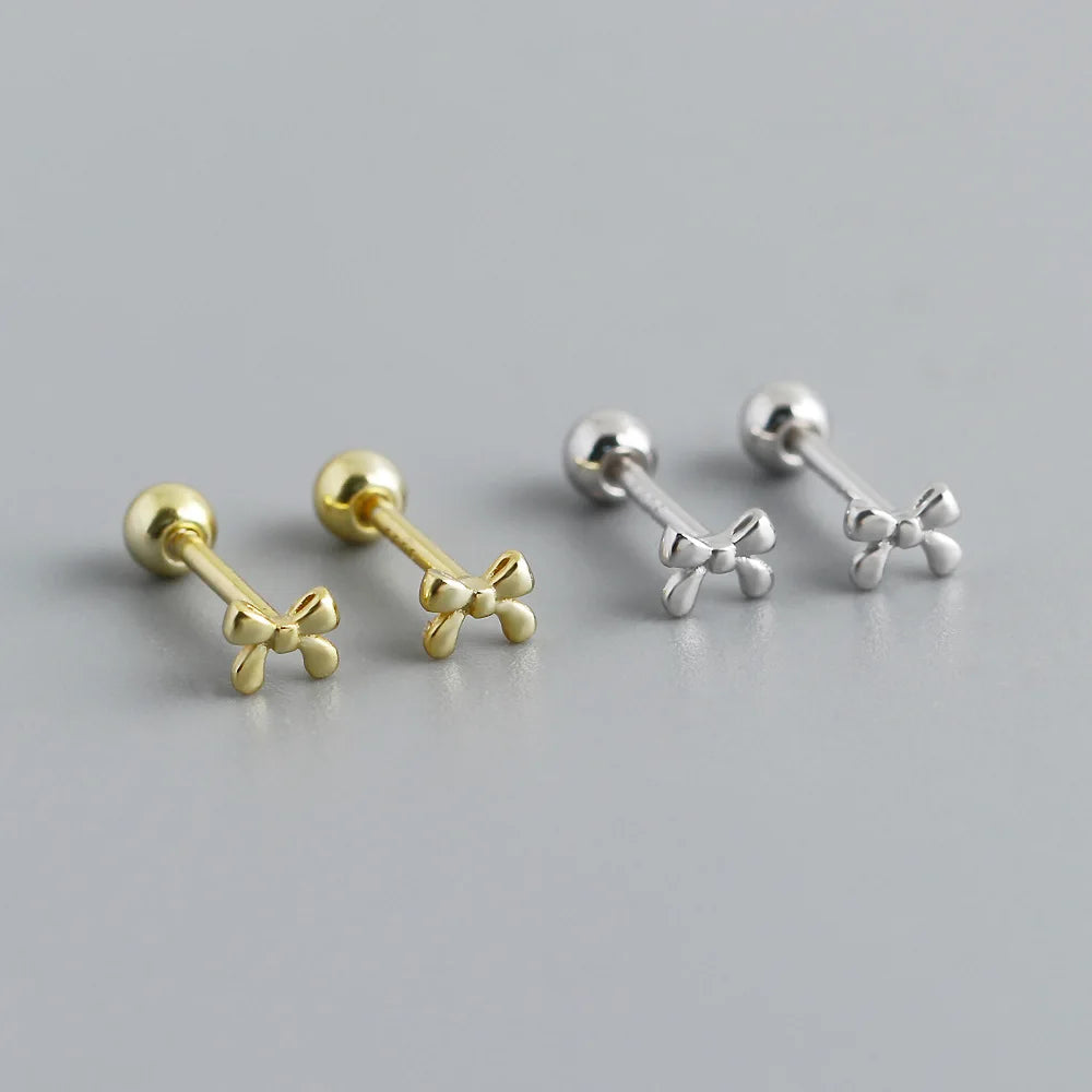 Mini Stud Earrings 925 Sterling Silver 18K Gold Bowknot Stud Earrings