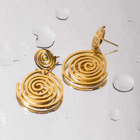 Gold Plated Stainless Steel PVD Plated Round Hollow Out Disc Earrings Unique Hypoallergenic Earring Jewelry for Women