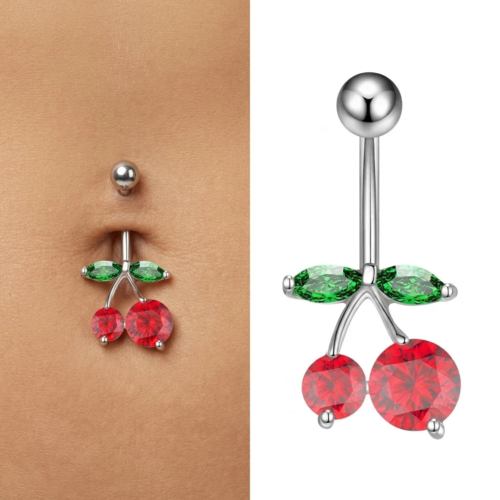 New Trendy Cherry Belly Ring New Trendy Navel Piercing for Women  Hot Sale Body Jewelry Surgical Steel Piercing