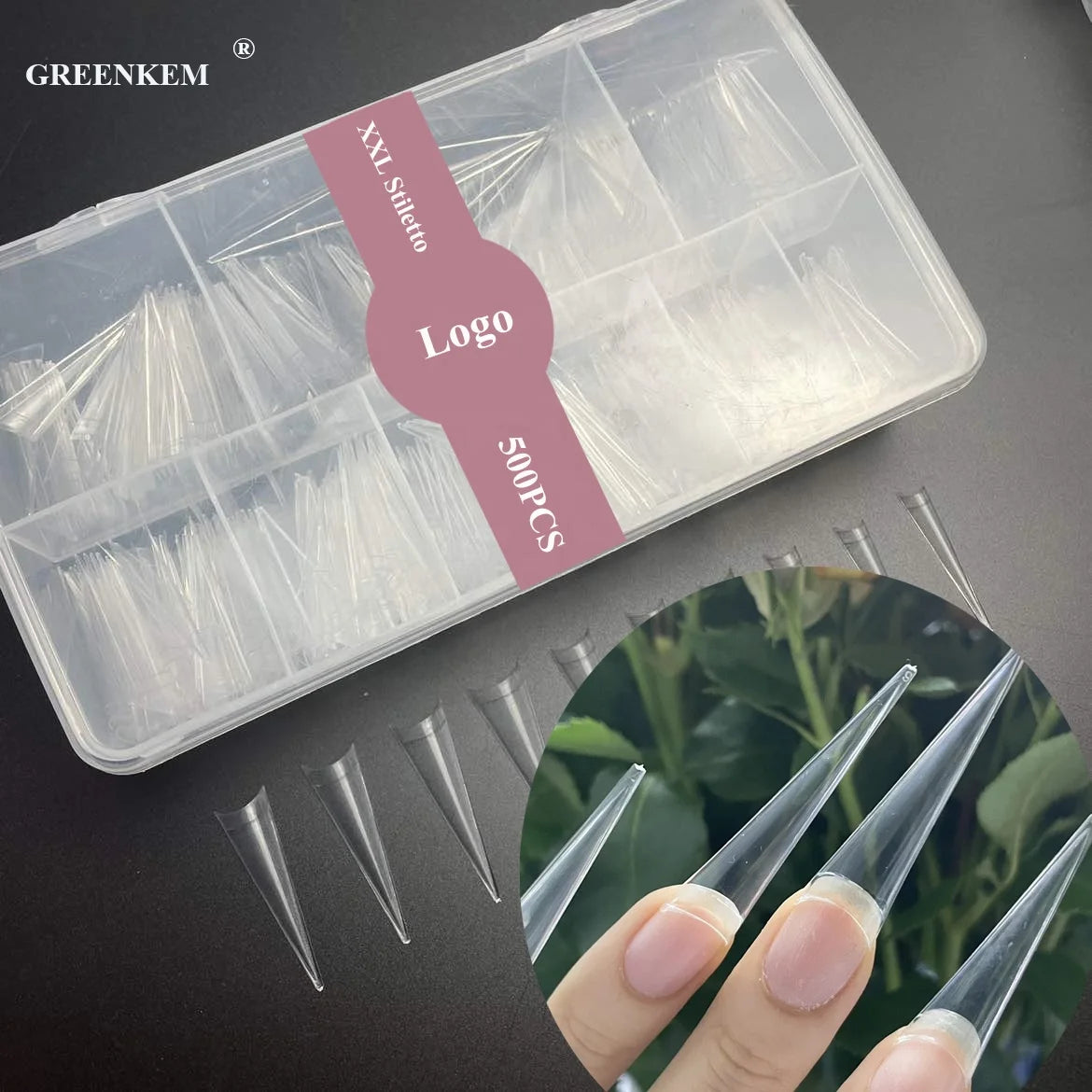 500Pcs Box Bag Private Label New XXL Extra Long 4XL Stiletto Nail Tips False Artificial Clear Extremely Stiletto Nails