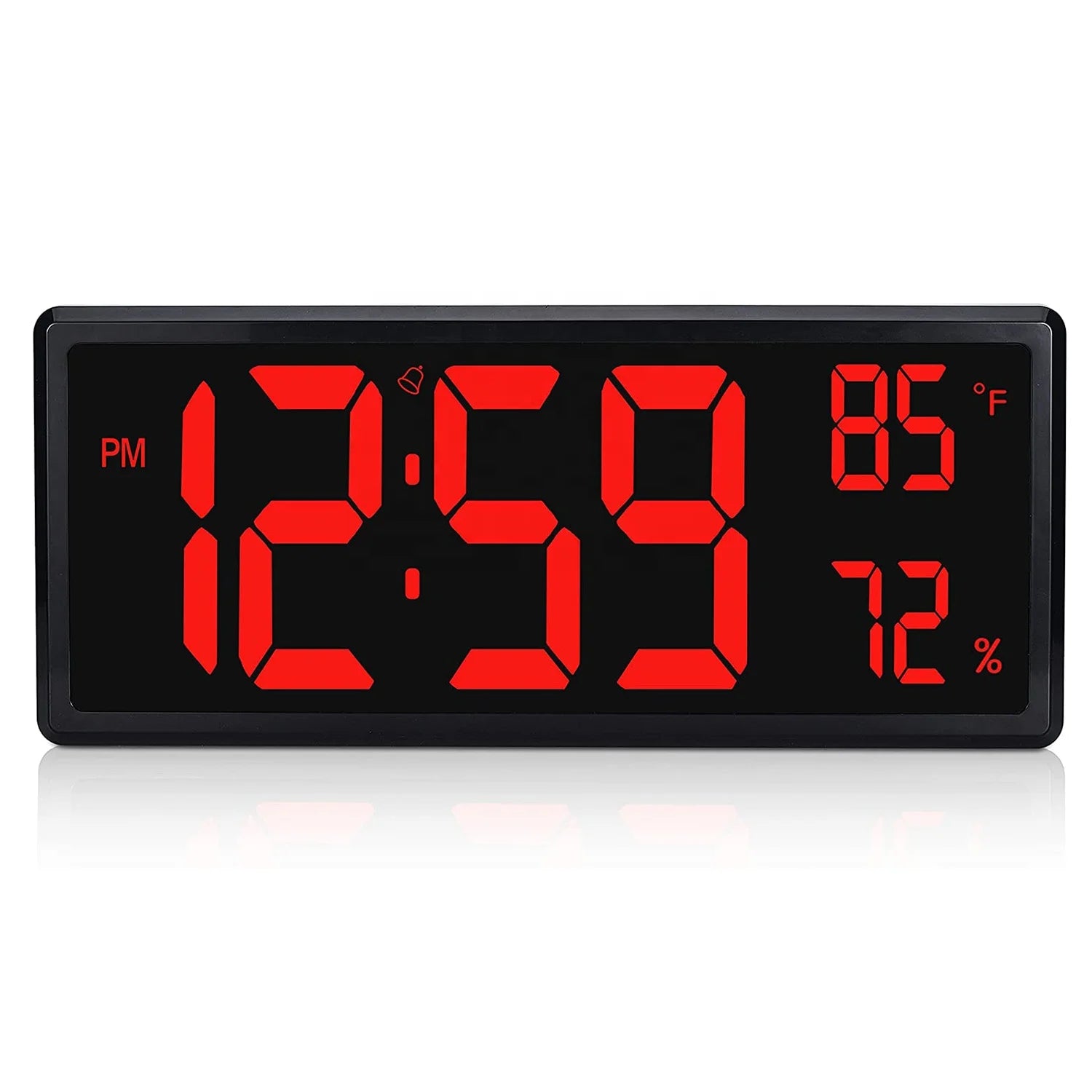 Digital LED Wall Clock Large Display with Temperature & Humidity Auto Dimmer Fold Out Stand Plug in