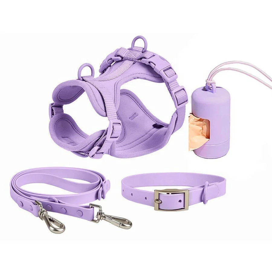 Small Medium Dog Fit Adjustable Soft Padded Air Layer No Pull Breathable PET Dog Harness With PVC Dog Leash and Poop Bag Holder