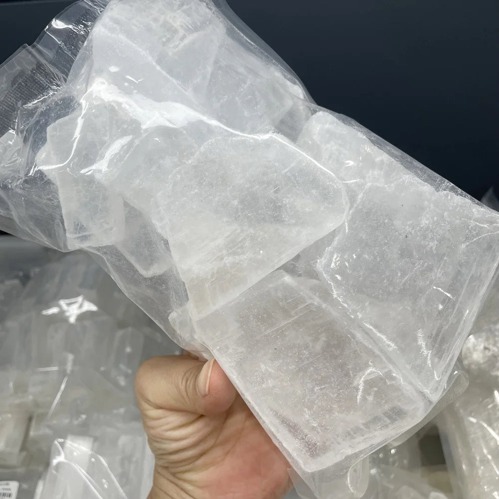 Wholesale Natural Quartz Crystal Meditation Clear White Gypsum Selenite Slice Plate