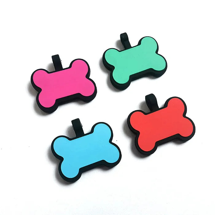 Personalized Blank Dog Collar Id Tags Both Sides Engraving Silicone Bone Pet Tag with Keyring