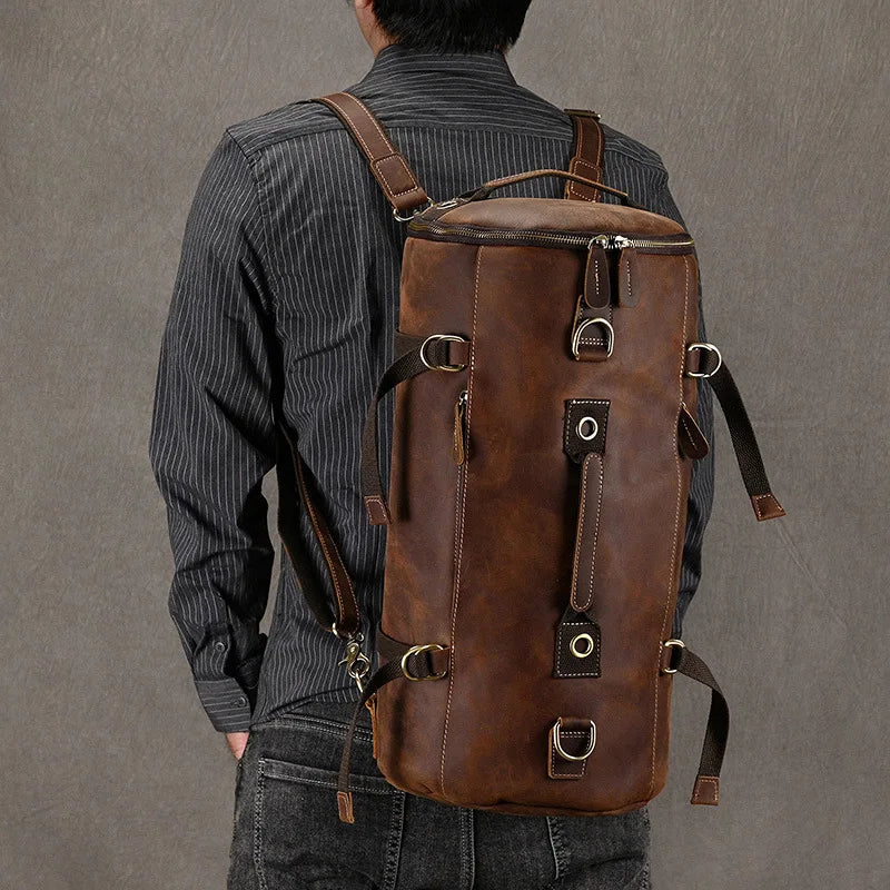 Vintage Men Leather Duffle Travel Shoulder Bag Large Capacity Men Leather Backpack Genuine Leather Travel Bag for Men