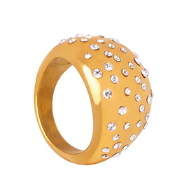 New Arrivals Women Wholesale High Quality Jewelry 18k Gold Plated Stainless Steel Geometric Multi Cubic Zircon Wide Ring