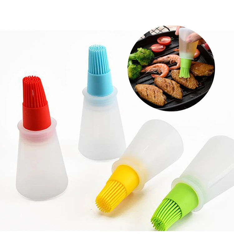 Heat Resistant Barbecue Baking Basting Brush Portable Silicone Oil Brush Bottle