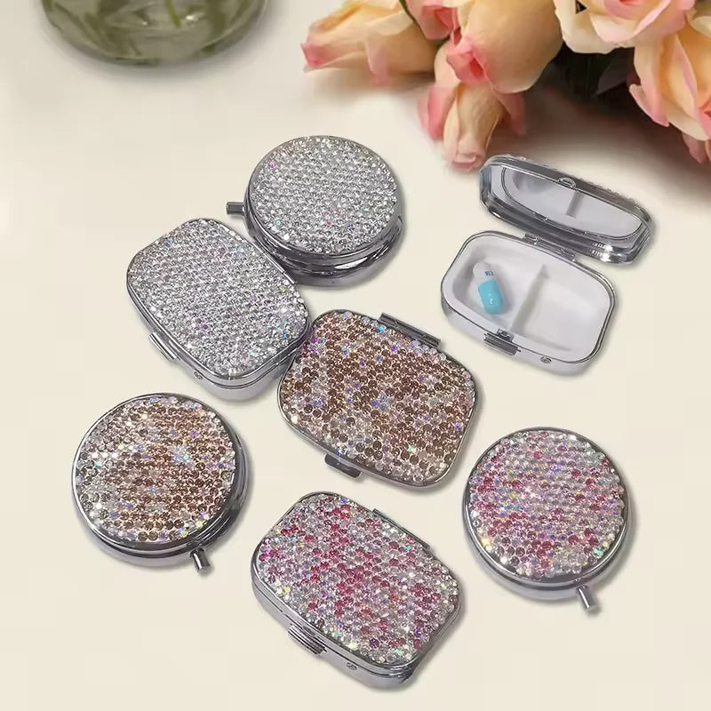 Portable Bling Pill Box Medicine Dispenser Storage Bottle Waterproof Pill Case Container Pill Holder With Keychain Outdoor Using