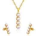 Fashion Stainless Steel 18K Gold Plated Waterproof Long Pearl Pendant Necklace and Earrings Sets Jewelry Sets for Women