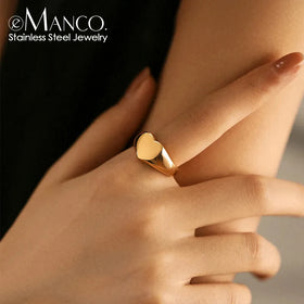 EManco Couple Heart Ring 316 Stainless Steel Punk Style Geometric Jewelry Personalized Ring Gift for Women Valentine's Day