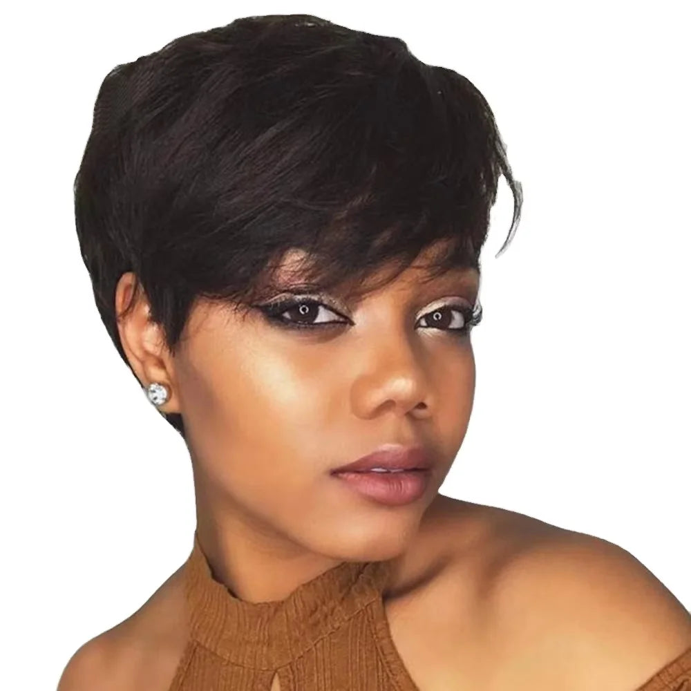 Wholesale  Short Human Hair Wigs Pixie Cut Straight  Brazilian Hair Wigs for Black Women Machine Made Cheap Glueless Wigs