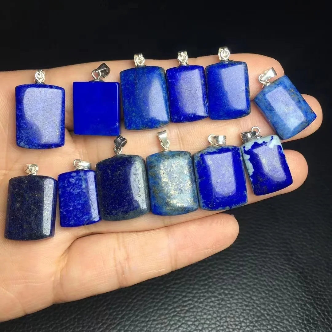 Hand Made 925 Sterling Silver Fine Jewelry Crystal Healing Stone Natural Lapis Lazuli  Charm Pendant