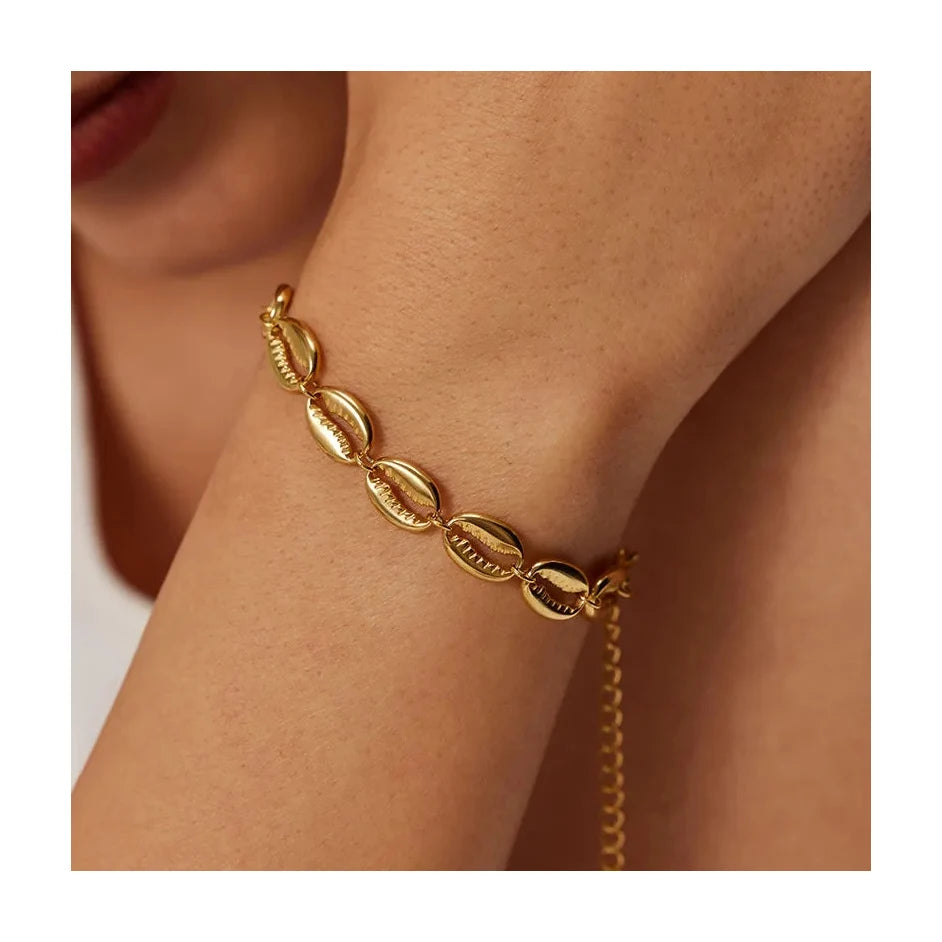 ERESI Fashion 18k PVD Gold Plated Stainless Steel Bracelet Femme Hollow Shell Shape Beach Bracelet Jewelry for Girls