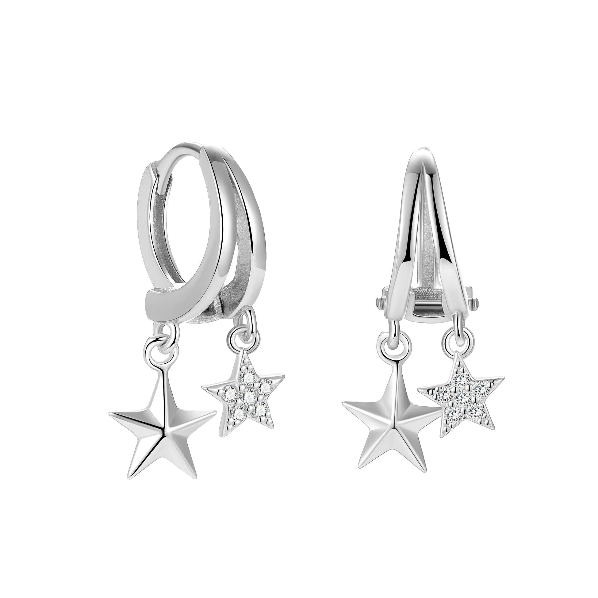 Double Star Earrings 925 Sterling Silver Hollow Star Dangle Hoops CZ Pendant Drop Huggies for Women Fine Jewelry Wholesale