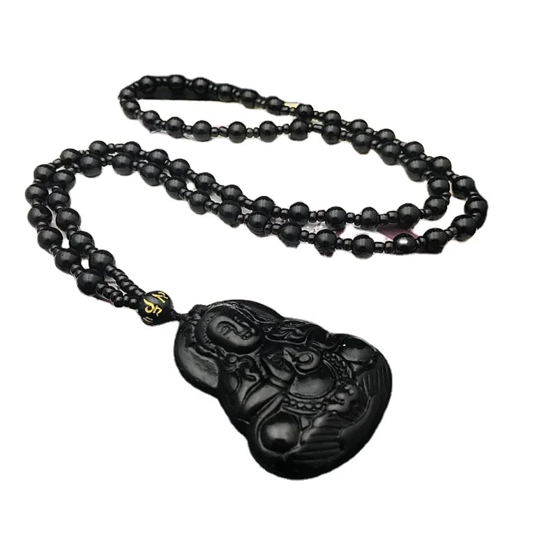 Maitreya Buddha Natural Green Crystal Beaded Pendant Necklace Chinese Hand-carved Ethnic Charm Jewelry Buddhism Fashion Amulet