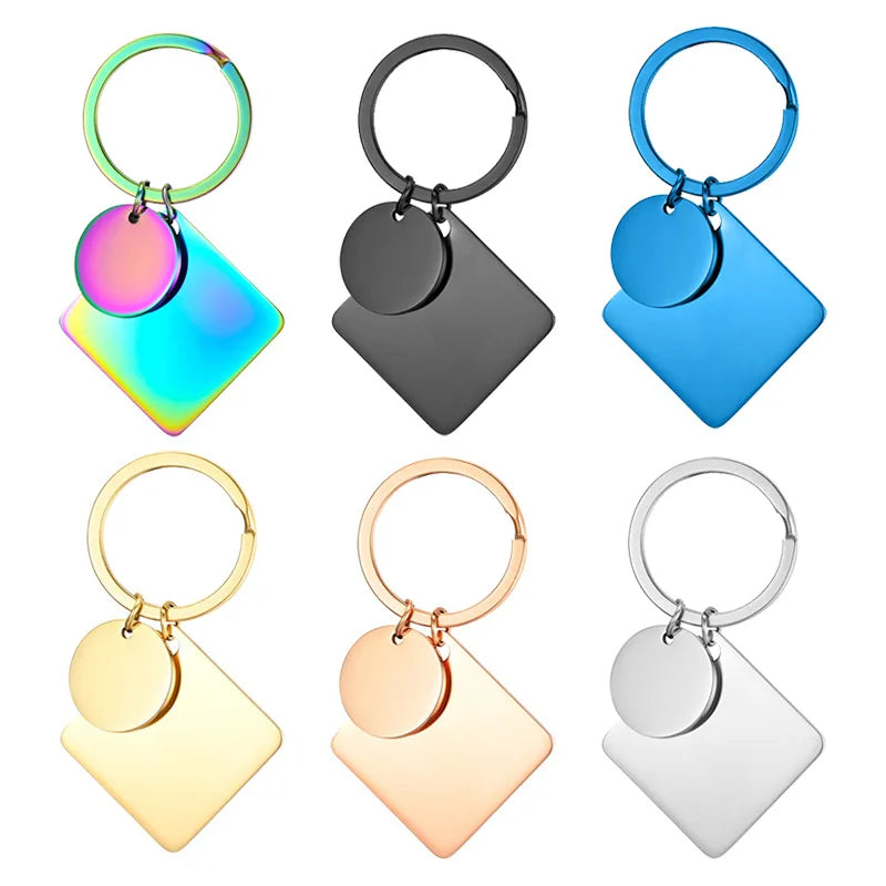 Factory Direct Supply Stainless Steel Square Calendar Plate Keychain Fashionable DIY Engraving Commemorative Plate Anti-Losing