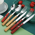 4-Piece Stainless Steel Flatware Set with Wooden Handle Includes Spoon Knife Fork for Steak PC Material Tableware Cutlery Set