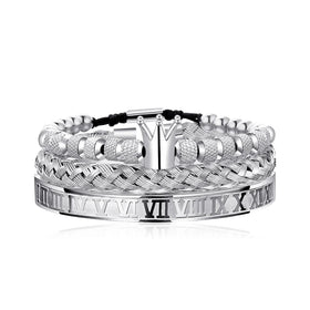 Luxury Bracelet Crown Bead 3PCS Luxury Men's New Design Stainless Steel Open Adjustable Bracelets