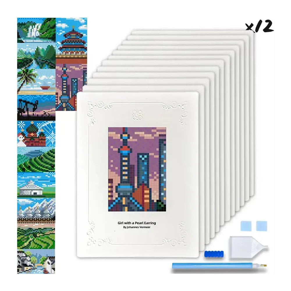 R-Mini06 Set of 12pcs World Famous Paintings Canvas Picture Wall Art Printing Custom Mini Diamond Painting Kit
