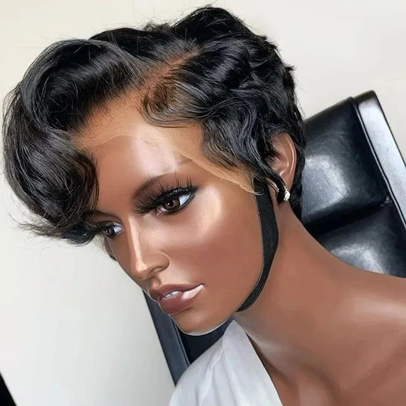 Pixie Cut Wig Lace Frontal Wig With Baby Hair Human Hair Water Wave Bob Short Human Hair Wigs for Women