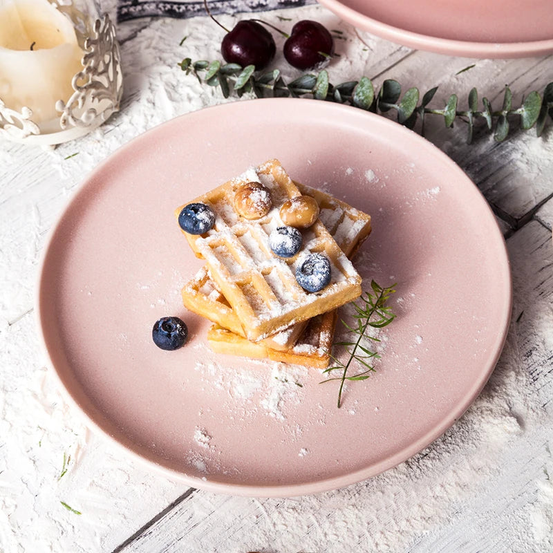 Shengjing Modern Party Hotel Catering Tableware Customize Logo Round Ceramic Wedding Matte Pink Dinner Porcelain Plates